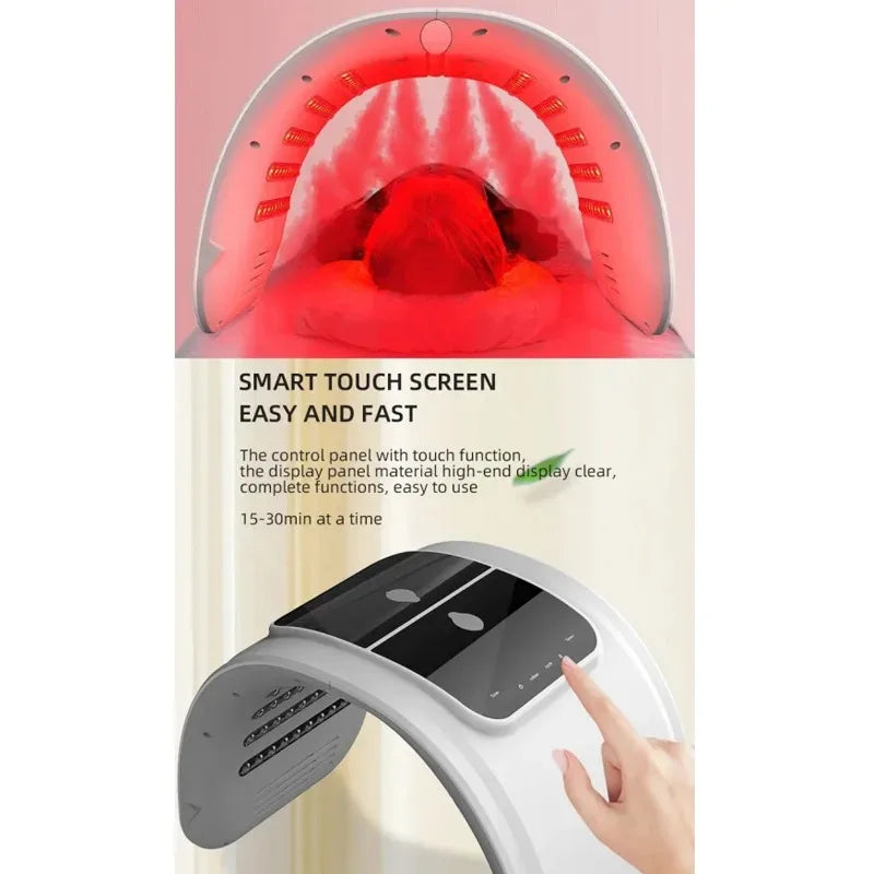 LED red light therapy device with smart touch screen for facial skin treatment