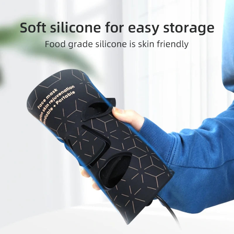 Hand holding a soft, foldable silicone face mask for skin care, easy storage design.