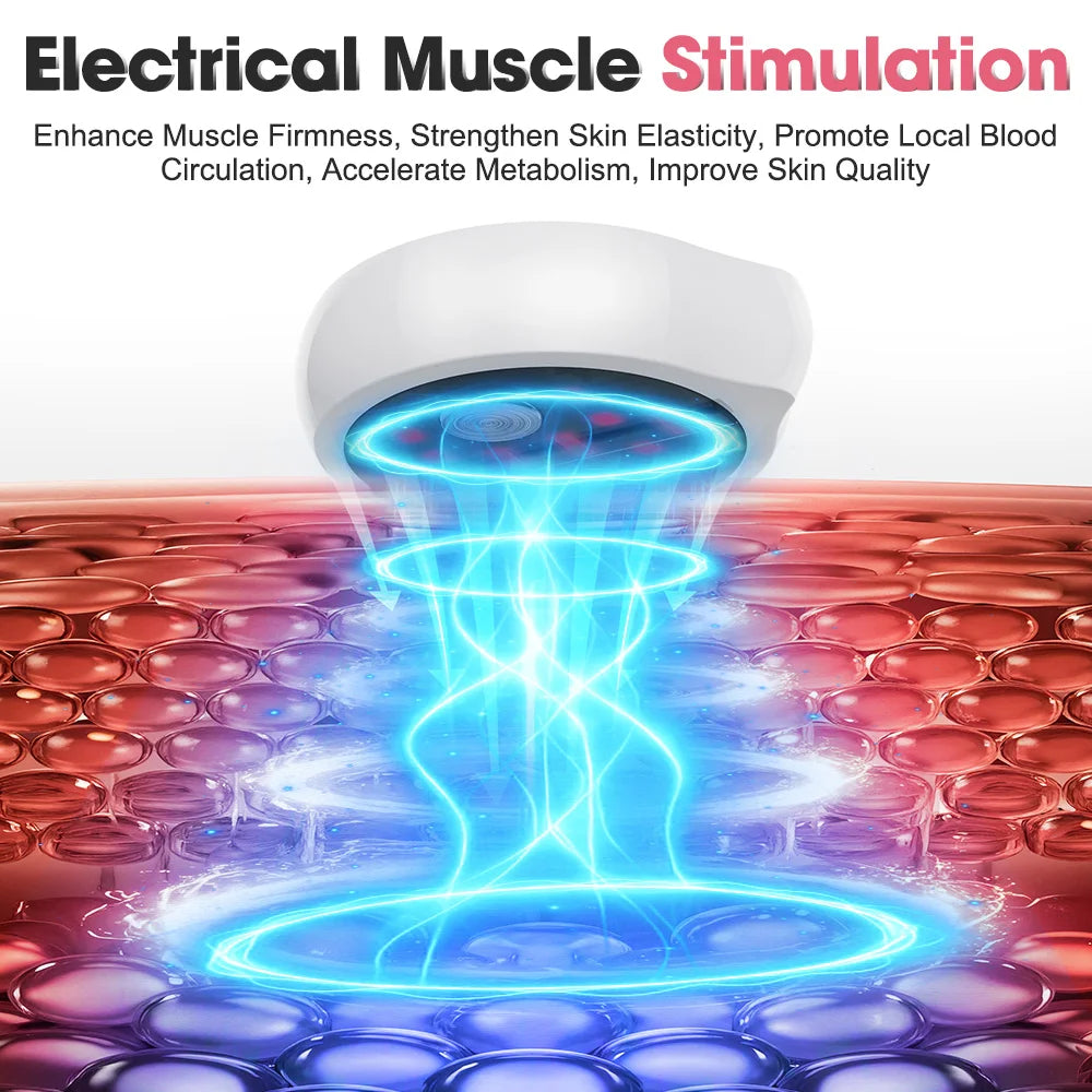 Electrical muscle stimulation device emitting blue light to skin layers, skincare technology