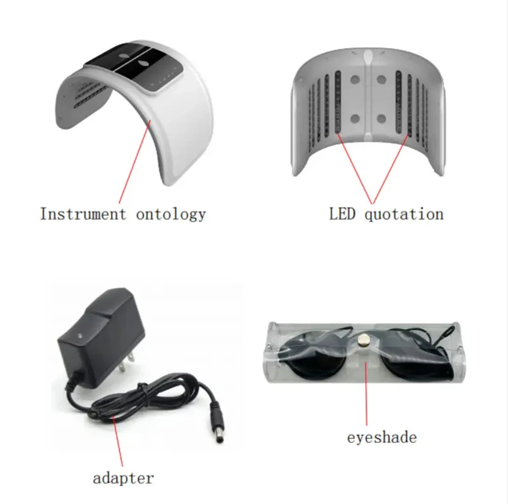 LED light therapy mask kit with device, LED panel, power adapter, and protective eyeshade